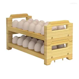 Kitchen Storage 2 Tier Wooden Egg Holder Rolling Box Large Capacity Display Stand Cradles Rack