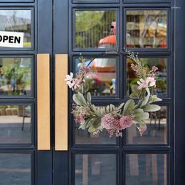 Decorative Flowers Spring Wreath | Pink Purple Orchid Chrysanthemum Dandelin Gypsophila Hoop Colourful Farmhouse Door Hanger For Sum