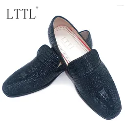 Casual Shoes Classic Fashion Crocodile Pattern Black Leather Loafers Luxury Summer Genuine Dress For Men Slip On Wedding