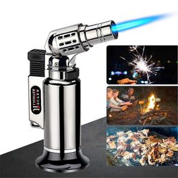 Lighters Metal Windproof Turbo Gas Lighters Welding Torch Kitchen Cooking Adjustable Flame Powerful Spray Gun Cigar Lighter For Men Gifts T240422