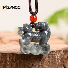 Pendants Natural Ice Jadeite Chinese Zodiac Lucky Tiger Pendant Fashion Jewellery Man Woman Luck Amulet Luxury Souvenir Holiday Gifts