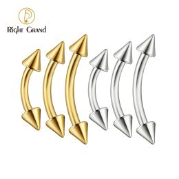 Jewellery 5pcs/lot Right Grand ASTM F136 Titanium 16G Curved Barbell Eyebrow Ring with Spikes Cartilage Forward Helix Conch Rook Earring