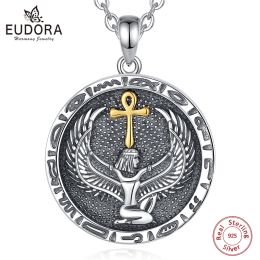 Necklaces Eudora 925 Sterling Silver Ankh Cross Necklace Egyptian Goodness Amulet Pendant Egyptian Jewelry Personality Gift for Women Man