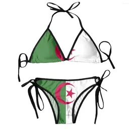 Women's Swimwear Women Sexy Bikini Set Bra Halter Thong Swimsuit Beachwear Bathing Algeria Flag