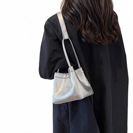 solid Colour Sier Crossbody Bag Large Capacity Korean Style PU Bucket Bag Handbag Fi Design Shoulder Bag Girls/Female s4rP#