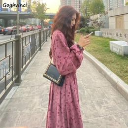 Casual Dresses Women Floral Red Sweet Girls Retro Corduroy S-3XL Hipster Ulzzang High Street Soft Long Sleeve Females Daily Elegant Ins