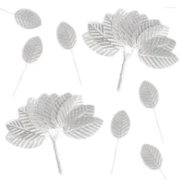 Decorative Flowers 200 Pieces Artificial Leaves Faux Wired Fake Rose Wire Leaf For DIY Home Bouquet Wreaths Christmas Decorations