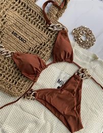 Chain Swimsuit Bikini Set Letter Women Onepiece Twopiece Swimwear Beach Wear for Holiday Bathing Suits7115249