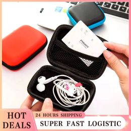 Bags 1PC Leather Zippered Lock Hard Storage Bag Earphone Headphone Case Protective USB Cable Dapper Portable Travel Organizer