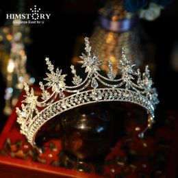 Jewellery HIMSTORY Queen Princess Tiaras Crowns Sparkling Snowflake Bridal Wedding Hair Accessories For Women Pageant Fashion Diadems