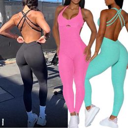 Women's Tracksuits Womens nylon yoga set one-piece jumpsuit sports leggings fitness training pants activity clothes soaking clothes 2024 yq240422