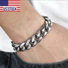 Strands Davieslee Mens Boys Chain Cut Cuban Curb Link Silver Colour 316L Stainless Steel Bracelet Personal Size Dropshipping DHB426