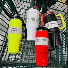 Electric Neon White Black PINK Yellow Green Red Quencher H2.0 Tumblers 40 Oz Cups With Handle Lid And Straw Car Mugs Chocolate Gold 40Oz Water Bottles Gg0422 0422