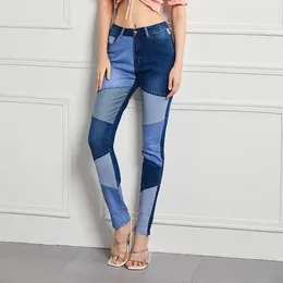 Женские джинсы Женские модные сращивание с высокой талией скинни.