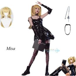 Anime kostymer amane misa cosplay anime death anmärkning amane misa cosplay come klänning peruk halsband full uppsättning dödsanteckning anime roll play outfits y240422