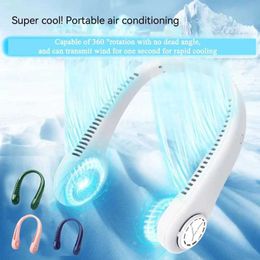 Portable Air Coolers Mini neck fan portable bladeless suspension neck 1200mAh charging air cooler 3-speed adjustable noise reduction summer sports fan Y240422