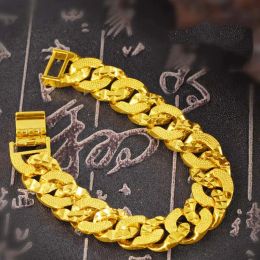 Bracelets Retro Vintage Luxury 24K Gold Plated Copper Cuban Bracelets for Men Bracelet & Bangle Male Accessory Hip Hop Party Rock Jewellery