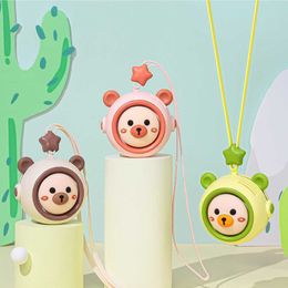 Portable Air Coolers Childrens fan USB neck hanging mini leaf less fan cartoon small electric household portable bear stroller fan Y240422