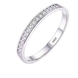 Women Engagement Ring Small Zirconia Diamond Half Eternity Wedding Band Solid 925 Sterling Silver Promise Anniversary Rings R012274E