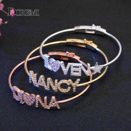 Bracelets DOREMI Crystal Name Bangle with Zircon Pink Heart Bracelet Custom 9mm Letter Personalized Bracelets Rhinestone Hand Jewelry