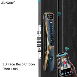 Control 3D Face Recognition Cat Eye Fingerprint Wifi Smart Door Lock Password IC Card APP Control Key Backup Unlock For Home Apartment