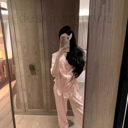 Women's Sleepwear Designer 2024 Summer Embroidered Letter Short Sleeve Long Pants Casual Two Piece Set Wearing Ice Silk Smooth Material Fury Pyjamas 9OKJ