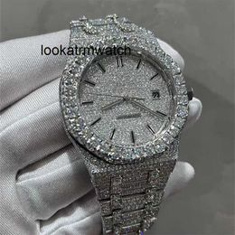 Luxury Watch Top Test Nuova versione VVS Moissanite Mens Diamond Silver Diamonds Movimento in acciaio inossidabile EANB