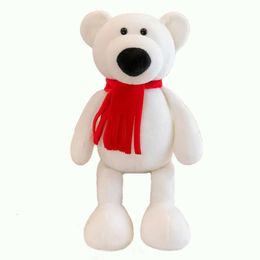 Christmas Decorations Sitting Figurine White Polar Bear Plush Toys Stuffed Animal Soft Doll with Red Scarf