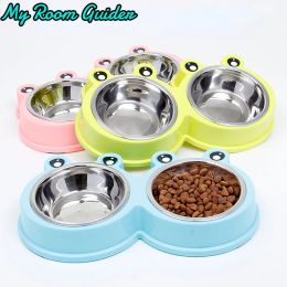 Supplies Cat Bowl Dog Bowl Drinking Water Feeding Onepiece Pet Double Bowl Stainless Steel Frog Pet Food Utensils Pet Products