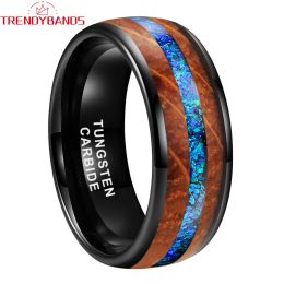 Rings 8mm Tungsten Carbide Engagement Rings for Men Women Wedding Band Fashion Jewelry Blue Opal Whisky Barrel Inlay Domed Comfort Fit