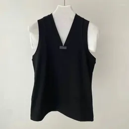 Women's Tanks 2024 Spring And Summer V-neck Cotton Blend Beaded Sleeveless Inner Women T-shirt