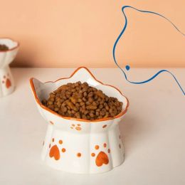 Supplies Cat Ceramic Food Bowl Elevated Pet Drinking Eating Feeders Small Puppy Dogs Snack Water Bowls Set Cats Feeding Accessories