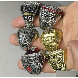 Cluster Rings Alabama 6Pcs Crimson Tide Saban National Football Team Championship Ring With Wooden Display Box Souvenir Men Fan Gift D Dhs2K