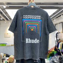 Rhude Mens T-Shirts 2024ss designer Nice Washed T-shirt Men Women Vintage Heavy Fabric Tee Slightly Loose Tops Multicolor