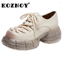 Dress Shoes Koznoy 6cm Natural Genuine Leather Ankle Boots Booties Autumn Spring Comfy Flats Women Mary Jane Loafers Platform Wedge