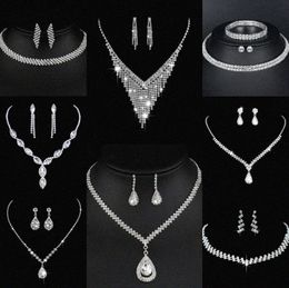 Valuable Lab Diamond Jewelry set Sterling Silver Wedding Necklace Earrings For Women Bridal Engagement Jewelry Gift e7wE#