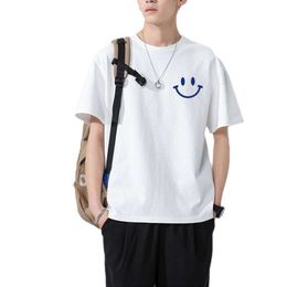 Pure Cotton T-shirt, Men's Trendy Brand Printed Short Sleeved Summer Versatile Loose Half Sleeved Top with A Base Shirt