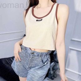 Camisoles & Tanks Designer High end Women's Wear 2024 Summer New Product Letter Sticker Contrast Color Bonded Edge U-shaped Neck Slim Fit Short Tank Top for Women L6R2