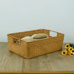 Baskets LuanQI Handmade Seaweed Basket Rectangle Wicker Basket Sundries Storage Box Household Kitchen Bathroom Organization Supplies