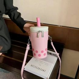 Bags Personalised Bag for Women Trendy Milk Tea Cup Shaped Bucket Bag Crossbody Shoulder Bag Kawaii Bubble Tea Boba Milk Handbag