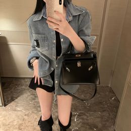 Women's Blouses Embroidered Denim Shirt Jacket for Women's Retro Loose Fitting Slimming Casual Top