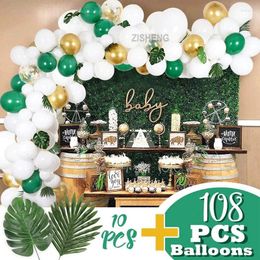 Party Decoration 120Pcs White Gold Balloon Garland Arch Kit Jungle Green Latex Balloons With Plam Leaves Birthday Decor Baby Shower Globo