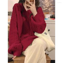 Women's Two Piece Pants Christmas V-neck Fried Dough Twists Sweater Wide Leg Two-piece Set Women Sweet Soft Thick Fashion Solid Loose Strap