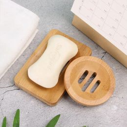 Dishes Bamboo Wooden Soap Tray Bathroom Drainer Dishes Wash Shower Soap Holder Durable Square Round Bamboo Box Drain Storage Box