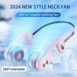 Portable Air Coolers 2024 New Style 360 Rotatable Portable Air Conditioner Wearable Neck Fan Bladeless Fan Portable with 5 Gears Hanging Neck Fan Y240422