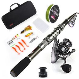 Accessories Sougayilang 1.82.4m Telescopic Fishing Combos Carbon Fibre Rod 13+1BB Fishing Reel with Free Spool Fishing Hooks Lure Line Bag