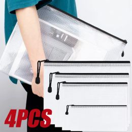 Bags 4PCS Stationery Storage Folder File Mesh Zipper Pouch A3 A4 A5 A6 Document Zip File Folders School Office Supplies Makeup Bags