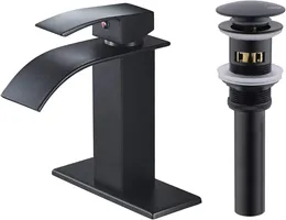 Bathroom Sink Faucets High Quality Black Waterfall Faucet One Handle Lavatory With -up Drain Hole Vessel Basin Mixer Tap