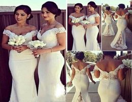 2018 Plus Size Lace Cheap Bridesmaid Dress Off The Shoulder Vintage With Short Sleeves Wedding Party Dresses Mermaid Cream Bridesm6914576
