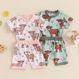 Clothing Sets FOCUSNORM 0-3Y Toddler Baby Boys Girls Summer Clothes 2pcs Western Cow Print Short Sleeve T-Shirts Tops And Shorts